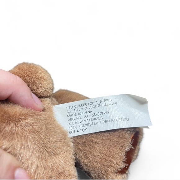 Vintage FTD Collector Series Wood Face Teddy Bear 10" Plush Jointed Brown - Picture 4 of 6